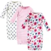 Touched By Nature Baby Girl Organic Cotton Zipper Long-Sleeve Gowns 3pk, Garden Floral