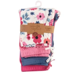 Touched By Nature Baby And Toddler Girl Organic Cotton Pants 4pk, Garden Floral