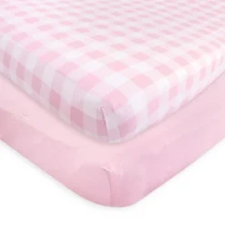 Touched By Nature Baby Girl Organic Cotton Crib Sheet, Plaid Solid Light Pink, One Size