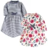 Touched By Nature Baby And Toddler Girl Organic Cotton Long-Sleeve Dresses 2pk, Garden Floral