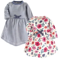 Touched By Nature Baby And Toddler Girl Organic Cotton Long-Sleeve Dresses 2pk, Garden Floral