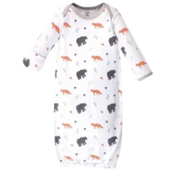 Touched By Nature Baby Boy Organic Cotton Long-Sleeve Gowns 3pk, Gray Fox