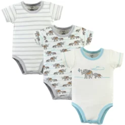 Touched By Nature Organic Cotton Bodysuits 3pk, Mint Elephant