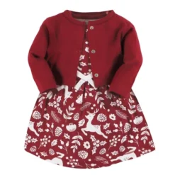 Touched By Nature Infant And Toddler Girl Organic Cotton Dress And Cardigan, Red Winter Folk -Baby GUEST 0889d192 8987 41d8 80b3 1861eaae66b5