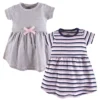 Touched By Nature Baby And Toddler Girl Organic Cotton Short-Sleeve Dresses 2pk, Heather Gray Stripe