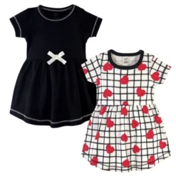 Touched By Nature Baby And Toddler Girl Organic Cotton Short-Sleeve Dresses 2pk, Black Red Heart -Baby GUEST 0b4e6cc1 7b45 41ab b73e 25f404780346