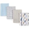 Touched By Nature Baby Boy Organic Cotton Burp Cloths 4pk, Boy Feathers, One Size
