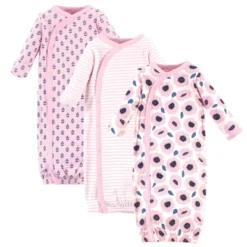Touched By Nature Baby Girl Organic Cotton Side-Closure Snap Long-Sleeve Gowns 3pk, Blossoms -Baby GUEST 0f0ba5c3 2295 4e35 a803 ac6261453548