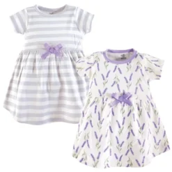 Touched By Nature Baby And Toddler Girl Organic Cotton Short-Sleeve Dresses 2pk, Lavender