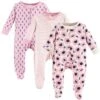 Touched By Nature Baby Girl Organic Cotton Zipper Sleep And Play 3pk, Blossoms