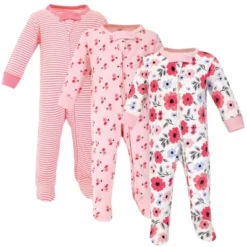 Touched By Nature Baby Girl Organic Cotton Zipper Sleep And Play 3pk, Coral Garden