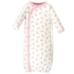 Touched By Nature Baby Girl Organic Cotton Side-Closure Snap Long-Sleeve Gowns 3pk, Botanical