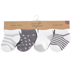 Touched By Nature Baby Unisex Organic Cotton Socks, Cream Charcoal Stars