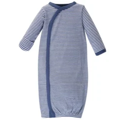 Touched By Nature Baby Boy Organic Cotton Side-Closure Snap Long-Sleeve Gowns 3pk, Blue Whale