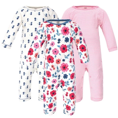 Touched By Nature Baby Girl Organic Cotton Coveralls 3pk, Garden Floral 4 Touched By Nature Baby Girl Organic Cotton Coveralls 3pk, Garden Floral - Image 4