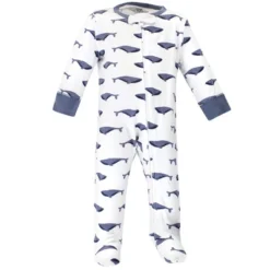 Touched By Nature Baby Organic Cotton Zipper Sleep And Play 3pk, Blue Whale