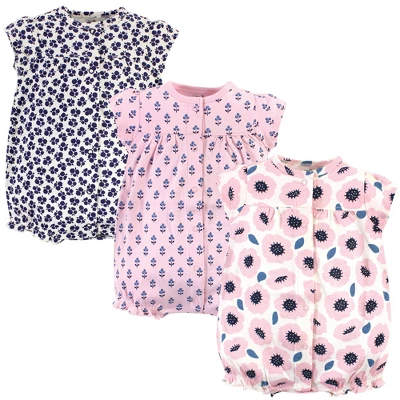 Touched By Nature Baby Girl Organic Cotton Rompers 3pk, Blossoms 4 Touched By Nature Baby Girl Organic Cotton Rompers 3pk, Blossoms - Image 4