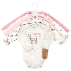 Touched By Nature Infant Girl Organic Cotton Long-Sleeve Bodysuits, Girl Woodland