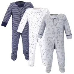 Touched By Nature Baby Boy Organic Cotton Zipper Sleep And Play 3pk, Constellation