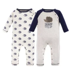 Touched By Nature Baby Boy Organic Cotton Coveralls 2pk, Hedgehog