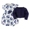 Touched By Nature Baby And Toddler Girl Organic Cotton Dress And Cardigan 2pc Set, Navy Floral
