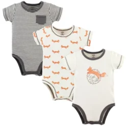 Touched By Nature Baby Boy Organic Cotton Bodysuits 3pk, Fox