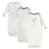 Touched By Nature Baby Girl Organic Cotton Long-Sleeve Gowns 3pk, Lavender, 0-6 Months