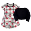Touched By Nature Baby And Toddler Girl Organic Cotton Dress And Cardigan 2pc Set, Black Red Heart