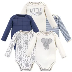 Touched By Nature Organic Cotton Long-Sleeve Bodysuits 5pk, Blue Elephant -Baby GUEST 355efcf2 2b4a 4442 afcb f3b84af15bb4
