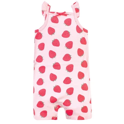 Touched By Nature Baby Girl Organic Cotton Rompers 3pk, Strawberries 2 Touched By Nature Baby Girl Organic Cotton Rompers 3pk, Strawberries - Image 2