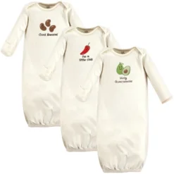 Touched By Nature Baby Organic Cotton Long-Sleeve Gowns 3pk, Guacamole