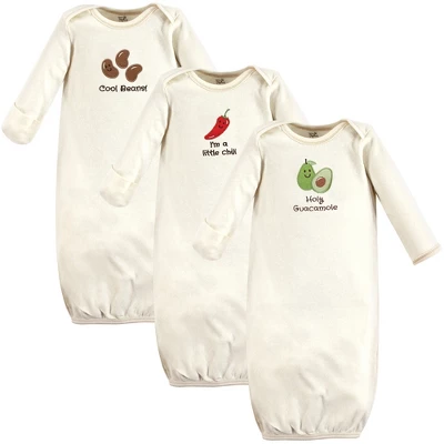 Touched By Nature Baby Organic Cotton Long-Sleeve Gowns 3pk, Guacamole 1 Touched By Nature Baby Organic Cotton Long-Sleeve Gowns 3pk, Guacamole