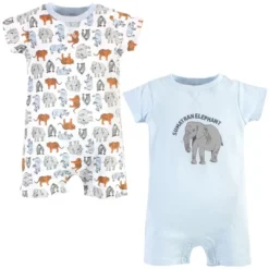 Touched By Nature Baby Organic Cotton Rompers 2pk, Endangered Elephant -Baby GUEST 38818621 45ee 4d79 a404 607eb95a065a