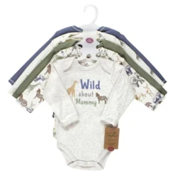 Touched By Nature Infant Boy Organic Cotton Long-Sleeve Bodysuits, Boy Safari