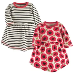 Touched By Nature Big Girls And Youth Organic Cotton Long-Sleeve Dresses 2pk, Poppy