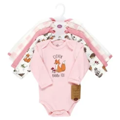 Touched By Nature Infant Girl Organic Cotton Long-Sleeve Bodysuits, Girl Woodland Alphabet 5-Pack