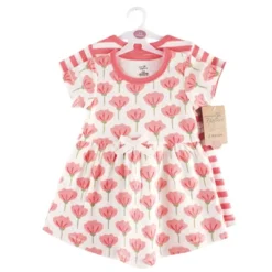 Touched By Nature Baby And Toddler Girl Organic Cotton Short-Sleeve Dresses 2pk, Tulip