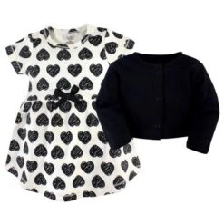 Touched By Nature Baby And Toddler Girl Organic Cotton Dress And Cardigan 2pc Set, Heart