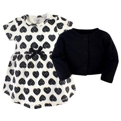 Touched By Nature Baby And Toddler Girl Organic Cotton Dress And Cardigan 2pc Set, Heart 1 Touched By Nature Baby And Toddler Girl Organic Cotton Dress And Cardigan 2pc Set, Heart