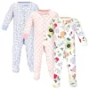 Touched By Nature Baby Girl Organic Cotton Zipper Sleep And Play 3pk, Flutter Garden
