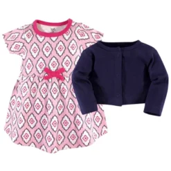 Touched By Nature Baby And Toddler Girl Organic Cotton Dress And Cardigan 2pc Set, Trellis
