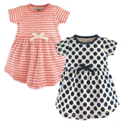 Touched By Nature Baby And Toddler Girl Organic Cotton Short-Sleeve Dresses 2pk, Scribble Dot