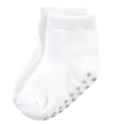 Touched By Nature Baby And Toddler Organic Cotton Blend Socks With Non-Skid Gripper For Fall Resistance, White