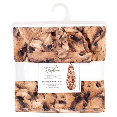 Touched By Nature Unisex Baby Organic Cotton Swaddle Blanket And Cap, Cookie, 0-6 Months 1 Touched By Nature Unisex Baby Organic Cotton Swaddle Blanket And Cap, Cookie, 0-6 Months