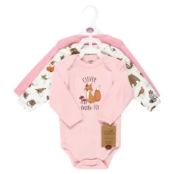 Touched By Nature Infant Girl Organic Cotton Long-Sleeve Bodysuits, Girl Woodland Alphabet 3-Pack