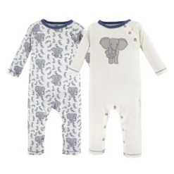 Touched By Nature Baby Boy Organic Cotton Coveralls 2pk, Elephant