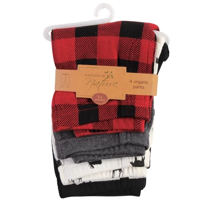 Touched By Nature Baby And Toddler Boy Organic Cotton Pants 4pk, Buffalo Plaid Moose 1 Touched By Nature Baby And Toddler Boy Organic Cotton Pants 4pk, Buffalo Plaid Moose