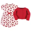 Touched By Nature Baby And Toddler Girl Organic Cotton Dress And Cardigan 2pc Set, Bows