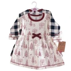 Touched By Nature Big Girls And Youth Organic Cotton Long-Sleeve Dresses 2pk, Winter Woodland