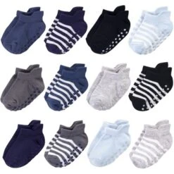 Touched By Nature Baby And Toddler Boy Organic Cotton Socks With Non-Skid Gripper For Fall Resistance, Blue Black -Baby GUEST 6a67d471 fd89 42a7 8130 aad90712495b